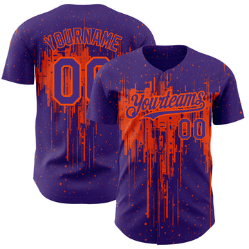 Custom Purple Orange 3D Pattern Design Dripping Splatter Art Authentic Baseball Jersey