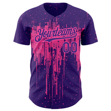 Custom Purple Pink 3D Pattern Design Dripping Splatter Art Authentic Baseball Jersey