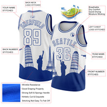 Load image into Gallery viewer, Custom White Royal Holiday Travel Monuments Silhouette Authentic City Edition Basketball Jersey
