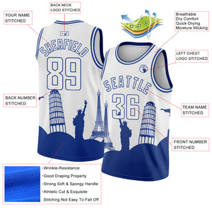 Custom White Royal Holiday Travel Monuments Silhouette Authentic City Edition Basketball Jersey