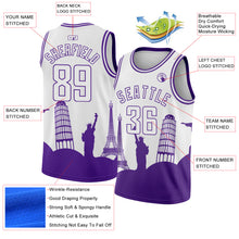 Load image into Gallery viewer, Custom White Purple Holiday Travel Monuments Silhouette Authentic City Edition Basketball Jersey
