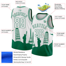 Load image into Gallery viewer, Custom White Kelly Green Holiday Travel Monuments Silhouette Authentic City Edition Basketball Jersey
