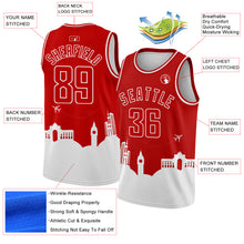 Load image into Gallery viewer, Custom Red White Holiday Travel Monuments Silhouette Authentic City Edition Basketball Jersey
