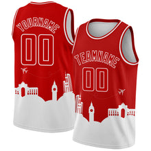 Load image into Gallery viewer, Custom Red White Holiday Travel Monuments Silhouette Authentic City Edition Basketball Jersey
