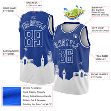 Load image into Gallery viewer, Custom Royal White Holiday Travel Monuments Silhouette Authentic City Edition Basketball Jersey
