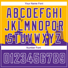 Load image into Gallery viewer, Custom Gold Purple-White Holiday Travel Monuments Silhouette Authentic City Edition Basketball Jersey
