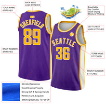 Load image into Gallery viewer, Custom Purple Gold-White Geometric Shapes And Side Stripes Authentic City Edition Basketball Jersey
