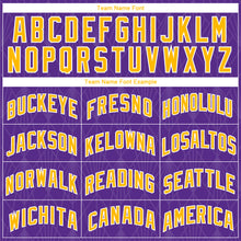 Load image into Gallery viewer, Custom Purple Gold-White Geometric Shapes And Side Stripes Authentic City Edition Basketball Jersey

