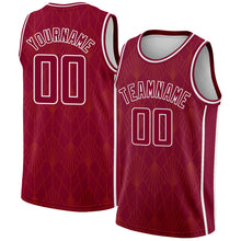 Load image into Gallery viewer, Custom Maroon White Geometric Shapes And Side Stripes Authentic City Edition Basketball Jersey
