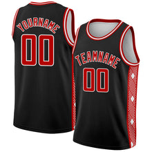 Load image into Gallery viewer, Custom Black Red-White Side Panel Abstract Lines Authentic City Edition Basketball Jersey
