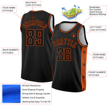 Load image into Gallery viewer, Custom Black Orange Side Panel Abstract Lines Authentic City Edition Basketball Jersey
