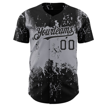 Custom Black Gray 3D Pattern Design Abstract Splatter Grunge Art Authentic Baseball Jersey