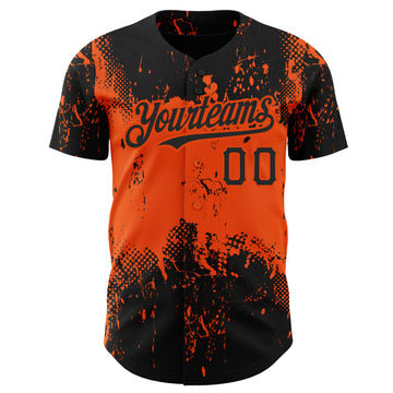 Custom Black Orange 3D Pattern Design Abstract Splatter Grunge Art Authentic Baseball Jersey