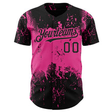 Load image into Gallery viewer, Custom Black Pink 3D Pattern Design Abstract Splatter Grunge Art Authentic Baseball Jersey
