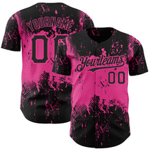 Load image into Gallery viewer, Custom Black Pink 3D Pattern Design Abstract Splatter Grunge Art Authentic Baseball Jersey
