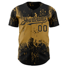 Load image into Gallery viewer, Custom Black Old Gold 3D Pattern Design Abstract Splatter Grunge Art Authentic Baseball Jersey
