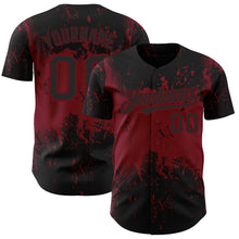 Load image into Gallery viewer, Custom Black Crimson 3D Pattern Design Abstract Splatter Grunge Art Authentic Baseball Jersey
