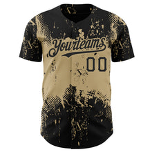 Load image into Gallery viewer, Custom Black Vegas Gold 3D Pattern Design Abstract Splatter Grunge Art Authentic Baseball Jersey
