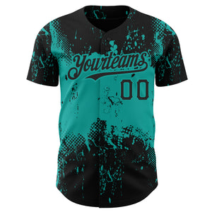 Custom Black Aqua 3D Pattern Design Abstract Splatter Grunge Art Authentic Baseball Jersey