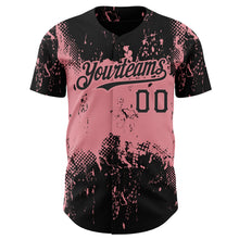 Load image into Gallery viewer, Custom Black Medium Pink 3D Pattern Design Abstract Splatter Grunge Art Authentic Baseball Jersey
