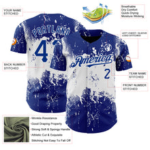 Load image into Gallery viewer, Custom Royal White 3D Pattern Design Abstract Splatter Grunge Art Authentic Baseball Jersey
