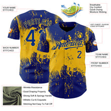 Load image into Gallery viewer, Custom Royal Yellow 3D Pattern Design Abstract Splatter Grunge Art Authentic Baseball Jersey
