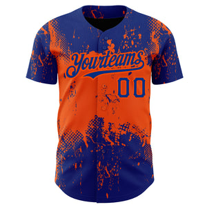 Custom Royal Orange 3D Pattern Design Abstract Splatter Grunge Art Authentic Baseball Jersey