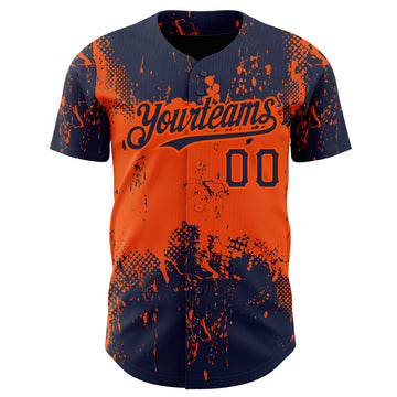 Custom Navy Orange 3D Pattern Design Abstract Splatter Grunge Art Authentic Baseball Jersey