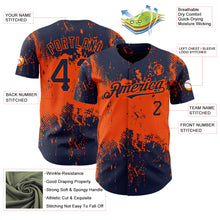 Load image into Gallery viewer, Custom Navy Orange 3D Pattern Design Abstract Splatter Grunge Art Authentic Baseball Jersey
