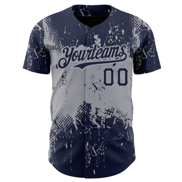 Custom Navy Gray 3D Pattern Design Abstract Splatter Grunge Art Authentic Baseball Jersey