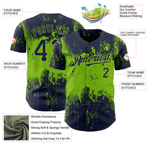 Custom Navy Neon Green 3D Pattern Design Abstract Splatter Grunge Art Authentic Baseball Jersey