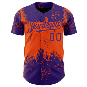 Custom Purple Orange 3D Pattern Design Abstract Splatter Grunge Art Authentic Baseball Jersey