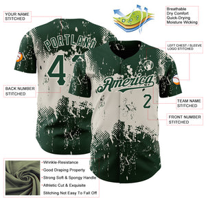 Custom Green Cream 3D Pattern Design Abstract Splatter Grunge Art Authentic Baseball Jersey