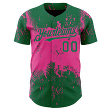 Load image into Gallery viewer, Custom Kelly Green Pink 3D Pattern Design Abstract Splatter Grunge Art Authentic Baseball Jersey
