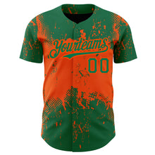 Load image into Gallery viewer, Custom Kelly Green Orange 3D Pattern Design Abstract Splatter Grunge Art Authentic Baseball Jersey
