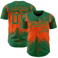 Load image into Gallery viewer, Custom Kelly Green Orange 3D Pattern Design Abstract Splatter Grunge Art Authentic Baseball Jersey
