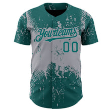 Load image into Gallery viewer, Custom Teal Gray 3D Pattern Design Abstract Splatter Grunge Art Authentic Baseball Jersey
