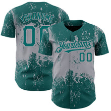 Load image into Gallery viewer, Custom Teal Gray 3D Pattern Design Abstract Splatter Grunge Art Authentic Baseball Jersey
