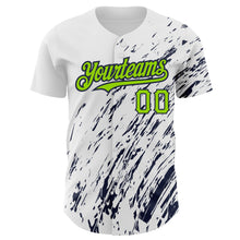 Load image into Gallery viewer, Custom White Neon Green-Navy 3D Pattern Design Abstract Splash Authentic Baseball Jersey
