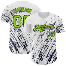 Load image into Gallery viewer, Custom White Neon Green-Navy 3D Pattern Design Abstract Splash Authentic Baseball Jersey
