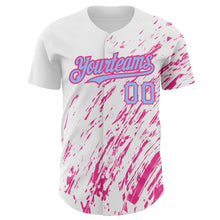 Load image into Gallery viewer, Custom White Light Blue-Pink 3D Pattern Design Abstract Splash Authentic Baseball Jersey
