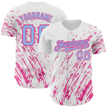 Load image into Gallery viewer, Custom White Light Blue-Pink 3D Pattern Design Abstract Splash Authentic Baseball Jersey
