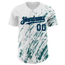 Load image into Gallery viewer, Custom White Navy-Teal 3D Pattern Design Abstract Splash Authentic Baseball Jersey
