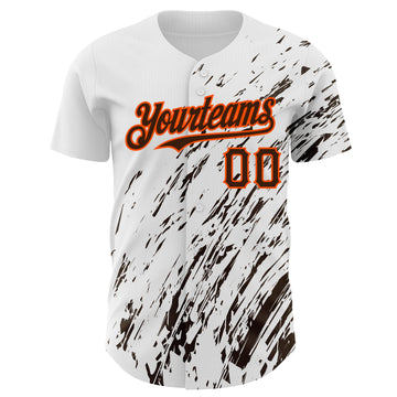 Custom White Brown-Orange 3D Pattern Design Abstract Splash Authentic Baseball Jersey