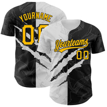 Load image into Gallery viewer, Custom Graffiti Pattern Gold-Black 3D Scratch Authentic Baseball Jersey
