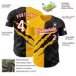 Custom Graffiti Pattern Black Gold-Red 3D Scratch Authentic Baseball Jersey