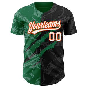 Custom Graffiti Pattern Black Kelly Green-Orange 3D Scratch Authentic Baseball Jersey