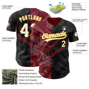 Custom Graffiti Pattern Black Crimson-Gold 3D Scratch Authentic Baseball Jersey