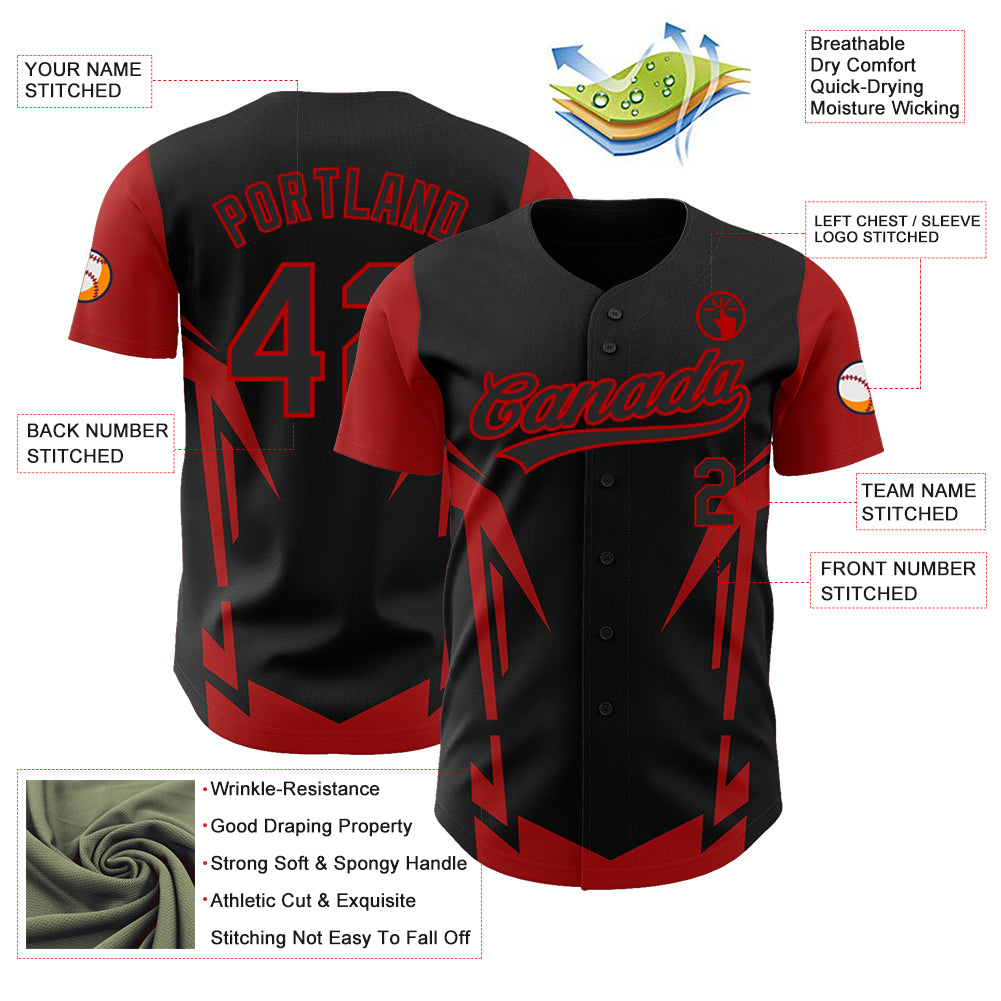 Custom Black Red 3D Pattern Design Side Sharp Edges Authentic Baseball ...