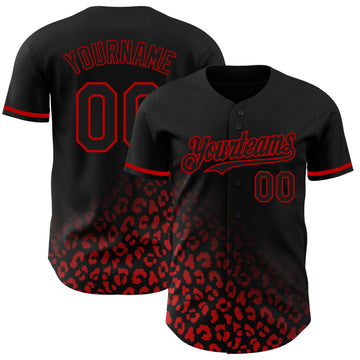 Custom Black Red 3D Pattern Design Leopard Print Fade Fashion Authentic Baseball Jersey